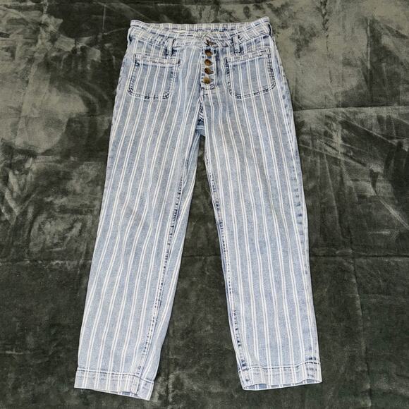 Pilcro and The Letterpress by Anthropologie Slim Jeans Womens 28P Blue Striped - Picture 1 of 10